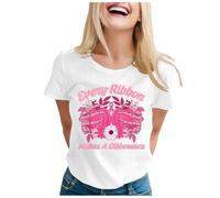 Funny Fighting Cancer T-Shirt Women Ribbon Shirt Girl Breast Cancer Gift T-Shirt Summer Tops for Women UK Race for Life T-Shirts Pink Adults T Shirts Gifts October (White,L)