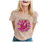 Funny Fighting Cancer T-Shirt Women Ribbon Shirt Pink Ribbon Breast Cancer Awareness T-Shirt Pink Tops Race for Life Research Ladies Tshirt Breast Gifts for Women Funny (Khaki,S)