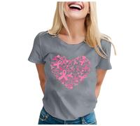 Funny Fighting Cancer T-Shirt Women Ribbon Shirt Strong Family Breast Cancer Awareness T-Shirt Women Short Sleeve Tops Breast Tshirt I Wear Pink for My Mum Gifts for (Grey,M)
