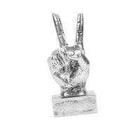 Funny Finger Gesture Statue Creative Gesture Sculpture Housewarming Gift Desk Decoration for Patio Entrance Living Room Table, Peace Silver