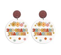 Funny First Day of School Dangle Earrings for Teacher Students Wood Sunflower Back to School Earrings for Women Teacher Appreication Gifts Jewelry, Acrylic, No Gemstone