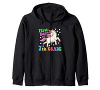 Funny First Day Of Seventh Grade Unicorn Back To School Kids Zip Hoodie