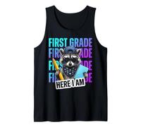Funny First Grade Feral Raccoon Student Back to School Here Tank Top