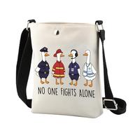 Funny First Responder Goose Crossbody Bag Police Firefighter EMT Gift Dispatcher Gift No One Fights That Alone Messenger Bag, 26022 No One...c, Crossbody
