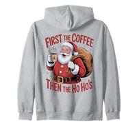Funny First The Coffee Then The Ho Hos Funny Santa Art Zip Hoodie