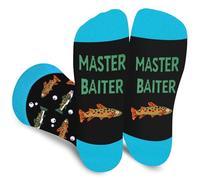 Funny Fish Socks for Men Women Dad Teenage Boys - MASTER BAITER Novelty Fun Funky Happy Odd Socks for Fisherman - Fishing Accessories Fathers Day Birthday Gifts Ideas Christmas Stocking Filler