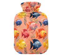 Funny Fishes Peach Hot Water Bottles with Soft Cover, 1L Hot Compress for Tummy Warmer