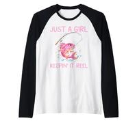 Funny Fishing Lover Just A Girl Keepin It Reel Humor Raglan Baseball Tee