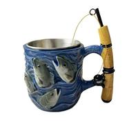 Funny Fishing Rod Mug with Comfortable Grip Resin Angler Coffee Mug Creative Fisherman Tea Cup 3D Fishing Drinkware Fish Gift for Fisherman Dad Husband