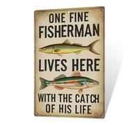 Funny Fishing Sign For Lake House Gone Fishing Tin Sign Vintage One Fine Fisherman Lives Here With The Catch Of His Life Metal Signs For Fishing Gifts Fisherman Decor 8x12 Inches