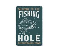 Funny Fishing Tin Signs Man Cave Decor Welcome To The Fishing Hole Vintage Metal Sign Fish Poster Home Bar Kitchen Coffee Man Cave Garage Wall Decor Art Tin Sign 12x16 Inch