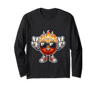 Funny Flaming Basketball Retro Vintage Mascot Street Style Long Sleeve T-Shirt