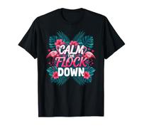 Funny Flamingo Calm The Flock Down Beach Tropical Beach T-Shirt