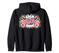 Funny Flamingo Calm The Flock Down Beach Tropical Summer Pun Zip Hoodie