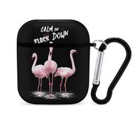 Funny Flamingo Calm The Flock Down Case Compatible with AirPods 2nd 1st | Funny Hard Protective Cover for Men Women with Keychain Accessories