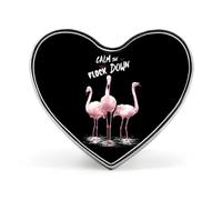 Funny Flamingo Calm The Flock Down Funny Lapel Pins Heart Shaped Button Brooch Badge Pin Hat Clothes Jewelry for Men Women