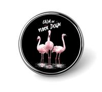 Funny Flamingo Calm The Flock Down Round Brooch Pin Button Lapel Tie Badge Hat Clothes Accessories for Men Women