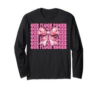 Funny Flamingo Girl Mom Pink Coquette Bow Our Flock Rocks Long Sleeve T-Shirt