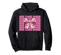 Funny Flamingo Girl Mom Pink Coquette Bow Our Flock Rocks Pullover Hoodie