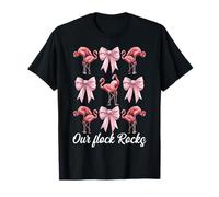 Funny Flamingo Girl Mom Pink Coquette Bow Our Flock Rocks T-Shirt