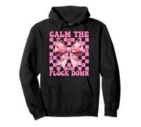 Funny Flamingo Girl Mom Pink Coquette Calm The Flock Down Pullover Hoodie