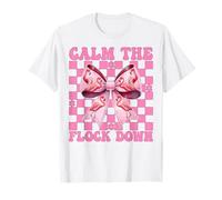 Funny Flamingo Girl Mom Pink Coquette Calm The Flock Down T-Shirt