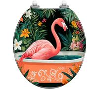 Funny Flamingo Toilet Seat Tropical Jungle Bathroom Decor with Quiet Close Hinges Easy Clean Install Resin Round Cover