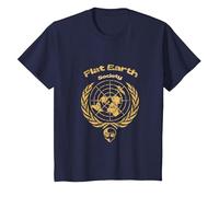Funny Flat Earth Society Design with Alien | Science Joke T-Shirt, Youth, Navy Blue, X-Small