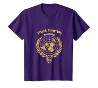 Funny Flat Earth Society Design with Alien | Science Joke T-Shirt, Youth, Purple, Large