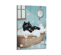 Funny Floral Bathtub Cat Pattern Wall Art Hanging Paintings Poster Japanese Style Art Print Suitable for Home Apartment Bathroom Daily Wall Ornament 08x12inch(20x30cm)