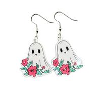 Funny Flower Halloween Ghost Dangle Drop Earring Colorful Cute Acrylic Pumpkin Ghost Boo Skull Earring Halloween Party Jewelry for Women, Metal Acrylic, acrylic