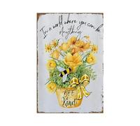 Funny Flowers Metal, Country Rustic Tin Sign, Daffodils Bee Kind, Yard Garage Farm Outside Garden Wall Decor Plaque Outdoor for Home Fence 8 X 12 Inch