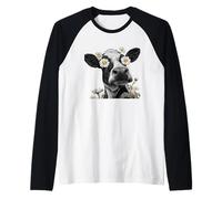 Funny Flowery Cow with Daisies for Dandelion and Cows Lovers Raglan Baseball Tee