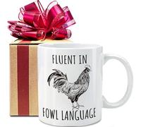 Funny Fluent In Fowl Language Chicken Mug, Fun Gag Chicken Lover Gifts for Farmer Country Girl, Novelty Birthday Gifts for Chicken Lady Women Mom BFF Sister Girlfriend Wife Lady Daughter Friends-308