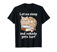Funny Fluffy Cat Sleeping On Books Let Me Sleep T-Shirt
