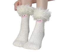 Funny Fluffy Socks Womens Ugly Socks Women Ladies' Big Mouthed Plush Sock Fleece Lined Thickened Warm Coral Fleece Sleeping Sock For Women Men