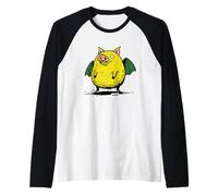 Funny Flying Bat Pig Cartoon Creature Illustration Raglan Baseball Tee