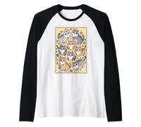 Funny Flying Cats Cute Kawaii Neko Kitten Cherry Blossom Raglan Baseball Tee