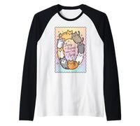 Funny Flying Cats Cute Kawaii Neko Kitten Cherry Blossom Raglan Baseball Tee