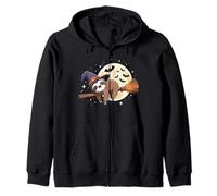 Funny Flying Sloth Witch Hat Retro Halloween Men Women Kids Zip Hoodie