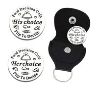 Funny Food Decider Coin, Stainless Steel Double Sided Coin, Food Decision Coin with PU Leather Case, Gifts for Him, for Him, for Husband Wife Anniversary Date Night Game for Couple
