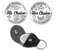 Funny Food Decider Coin Stainless Steel Double Sided Coin with PU Leather Case Wedding Gifts for Him Her Birthday Presents for Husband Wife Anniversary Presents for Couples Boyfriend Girlfriend