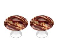 Funny Food Fried Bacon Printed Drawer Handles 2 Pack 1.2" Round Stainless Steel Cabinet Knobs Pulls