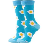 Funny Food Socks for Men & Women - Foodie Designs - Cheese, Egg, Bacon, Pizza, Ice Cream, Fries, Cone - Novelty Gift Socks for Birthday, Christmas (Blue Egg)