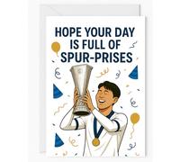 Funny Football Birthday Card for Spurs Fans - “Hope Your Day Is Full of Spur-prises” - Soccer-Themed Greeting Card for Men, Teens, Boys - Includes Envelope - Son Heung-min Trophy Design