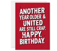 Funny Football Fan Birthday Card, Cheeky Manchester United Banter, Red Design with White Text, Greeting Card for Fans