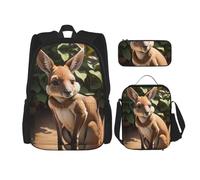 Funny For Kangaroo Zoo Print 3 Piece Backpack Set, Laptop Daypack, Lightweight Bookbag Set With Lunch Bag Pencil Case