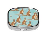 Funny for Kangaroo Zoo Print Pill Box 2 Compartment Medicine Pill Case,Portable for Pocket Or Purse Pill Box Decorative Metal Medicine Organizer