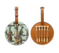 Funny for Kangaroo Zoo Print Printed Golf Tee Holder Fits 5 Tees, Brown PU Leather