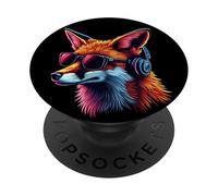 Funny Fox Animal Headphone Graphic Cute Foxes Sunglasses Art PopSockets Adhesive PopGrip
